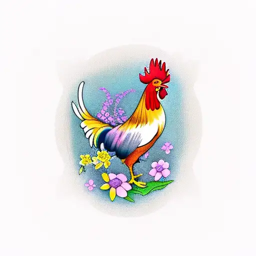 A Rooster On Bread With A Lys Flower In The Background