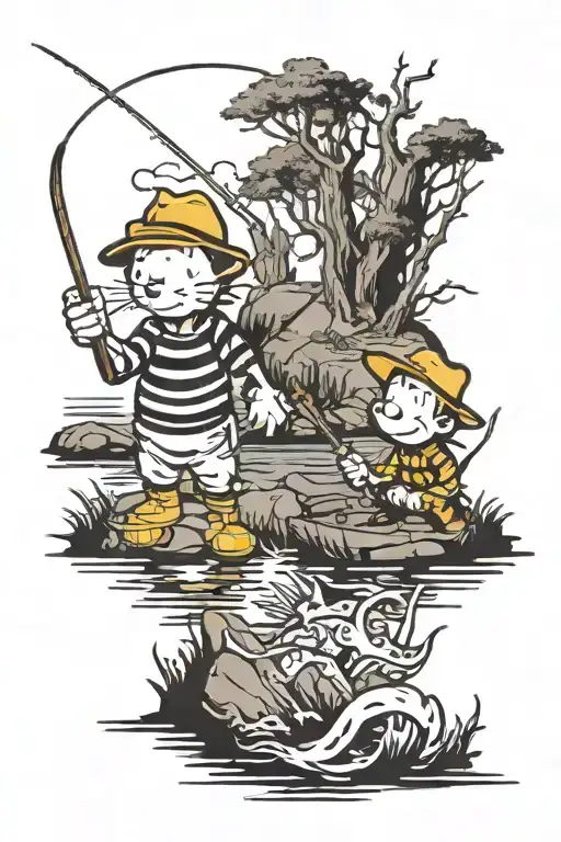 Calvin And Hobbs Fishing Scene