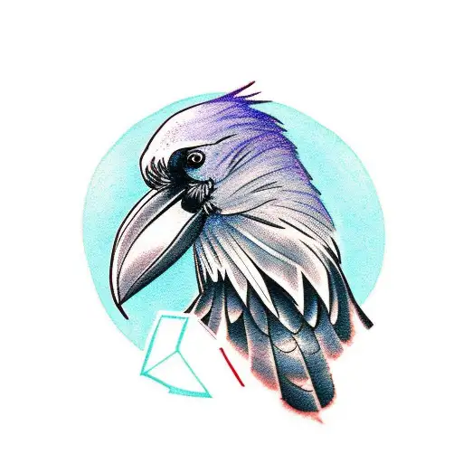A Sketch-style Tattoo Of A Raven Holding A Linux Logo In Its Beak