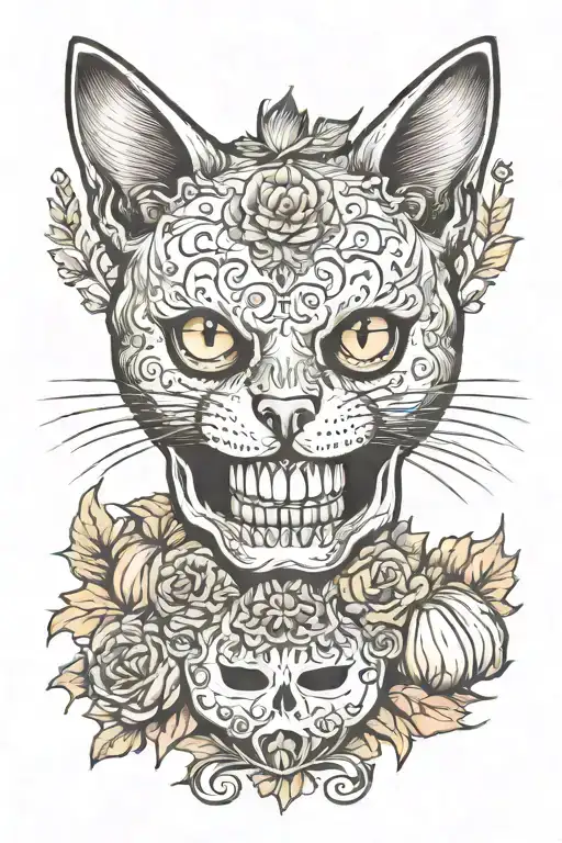 Cat And Pumpkin Skull