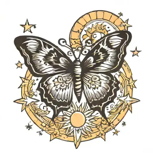 Butterfly With Sun Moon And Stars