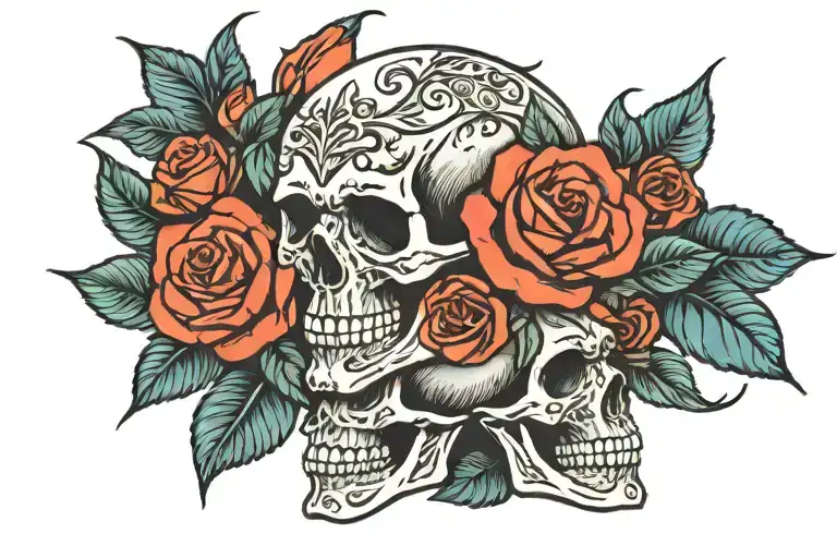 Skull And Roses Intertwined