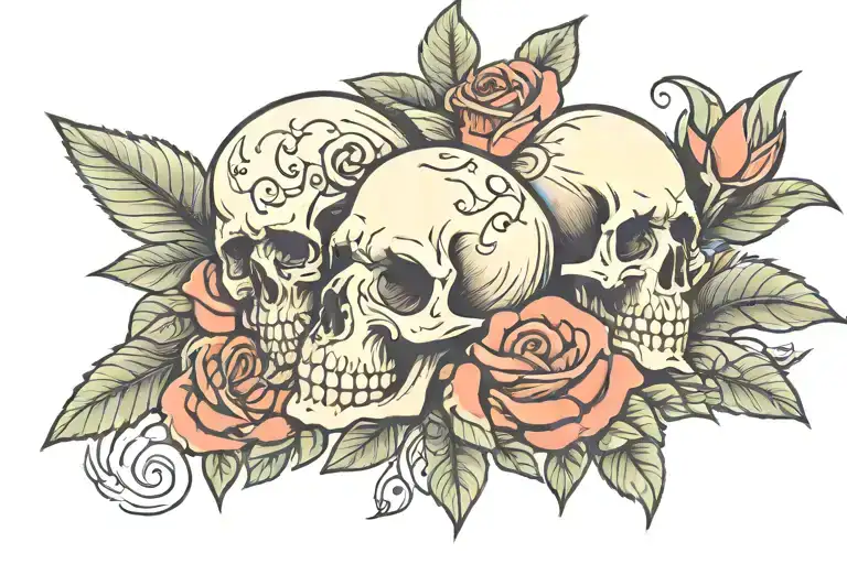 Skull And Roses Intertwined