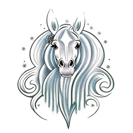 A Traditional Style Tattoo Of A Horse With Icicles Hanging From Its Mane