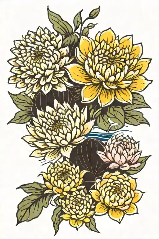 Chrysanthemum And Water Lily
