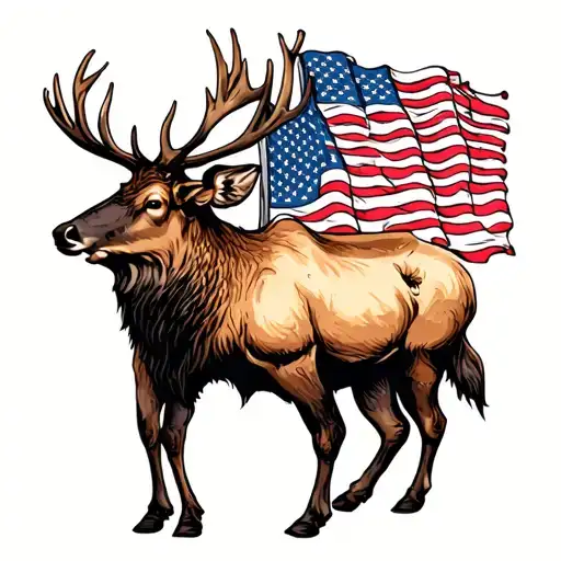Elk With Usa Flags In Color