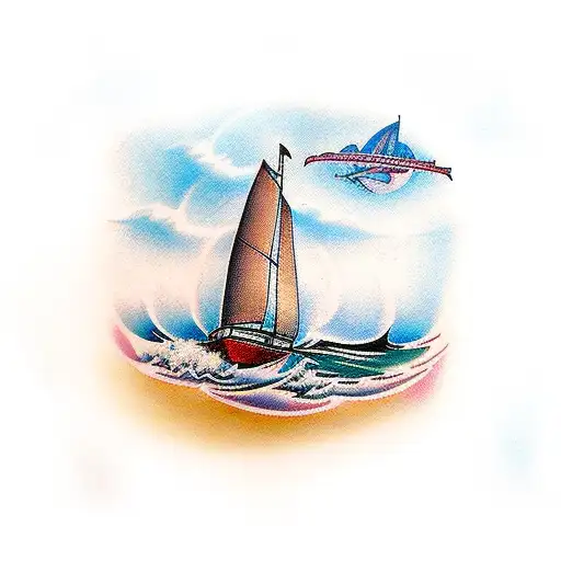 Traditional Style Tattoo Of A Beach Scene With Hidden Game References