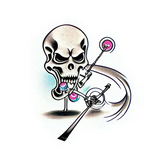 Grim Reaper Blowing Bubbles With Scythe In One Hand And Bubble Wand In Other