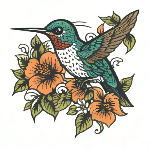 Hummingbird With Flowers
