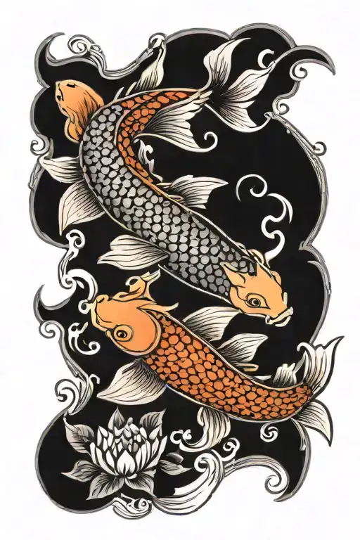 Tattoo With Koi Fish And Dragon
