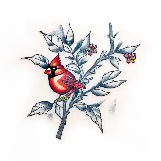 Cardinal On A Peach Tree Guitar