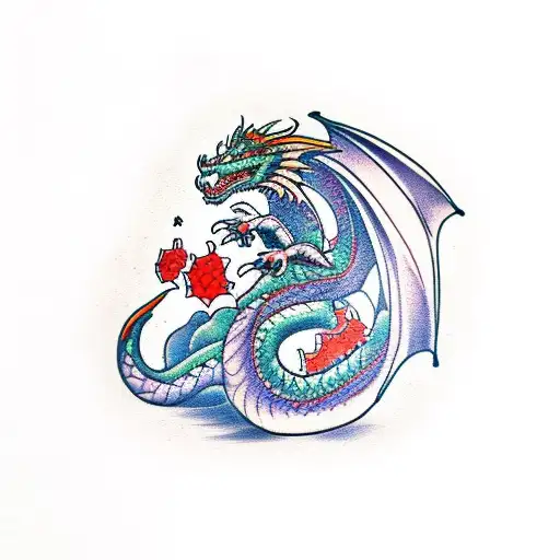 Dragon Huddling With A Group Ananases