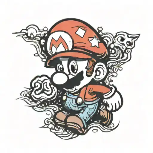 Super Mario And Red Mushroom Only Black And Red Colors
