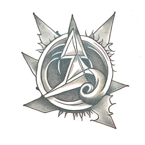 Traditional Style Tattoo Of The Deathly Hallows Symbol Entwined With Sunflowers