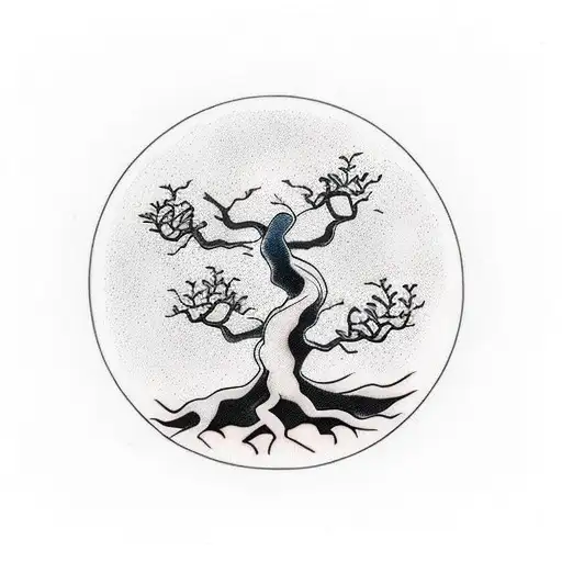 Bonsai Tree With A Yin Yang In It With The Word Natividad In The Roots