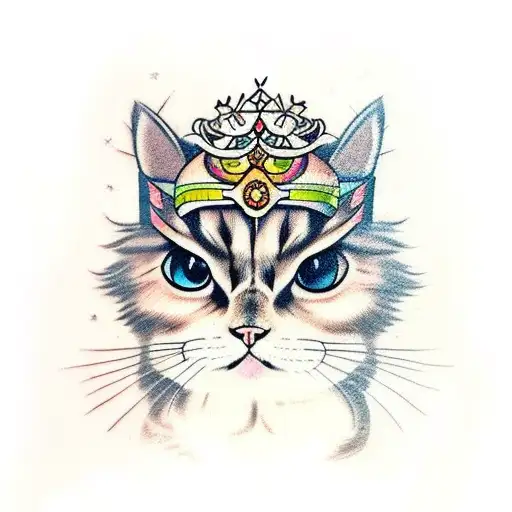 Tortoiseshell Persian Cat Tattoo Wearing A Tiara