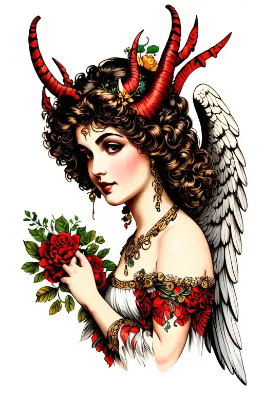 Angel Woman With Devil Accessories