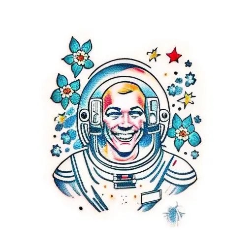 Astronaut In Space With Flowers