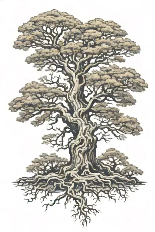 Old Oak Tree With Roots Reaching Deep