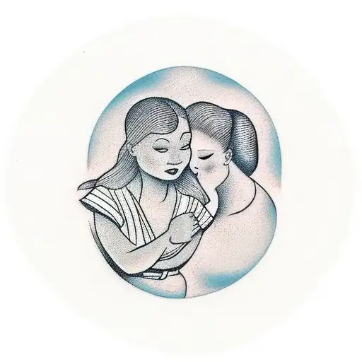 A Minimalist Tattoo Of A Mother And Child Silhouette Walking Along The Shoreline