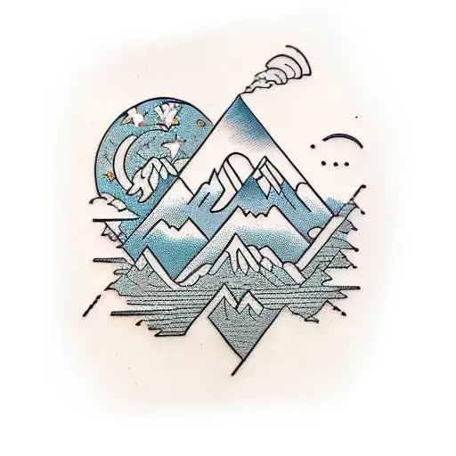 Traditional Tattoo Of A Majestic Mountain Range Made Of Various Types Of Rocks
