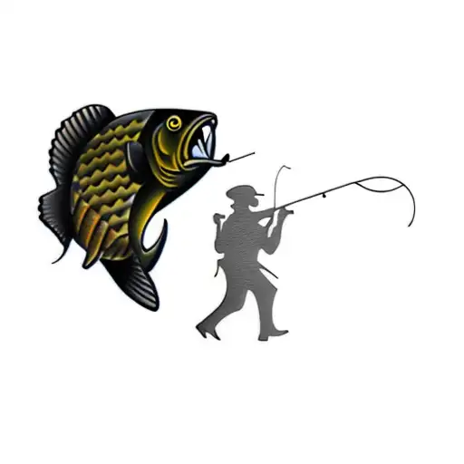 Silhouette Of An Angler In Black With Shadows