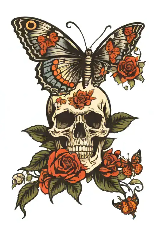 Skull Flowers Butterfly Perched