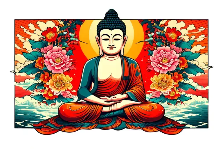 Buddha With Japanese Background