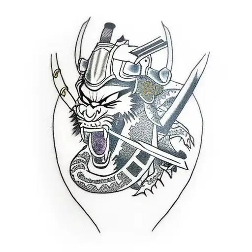 Samurai Warrior With A Dragon