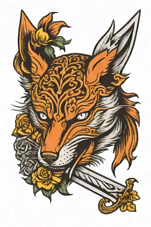 Sword Pierces The Fox Mask