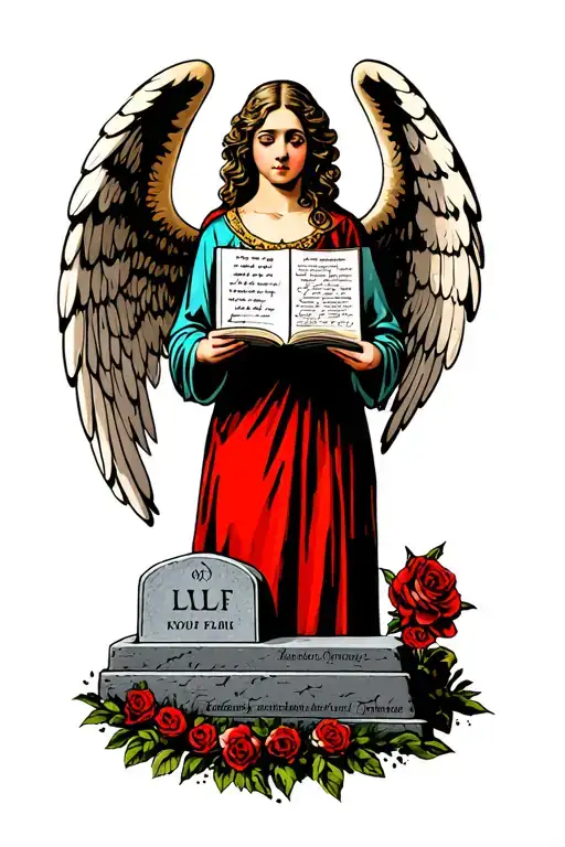Angel Holding A Headstone Reading Llf