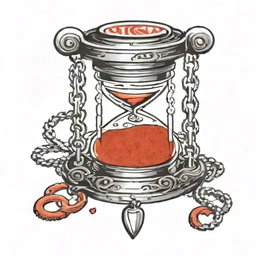 Chains Wrapped 360 Around Hourglass With Red Sand And Symmetrical