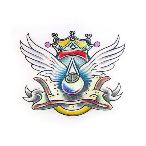 Four Crowns In The Middle Of Two Angel Wings