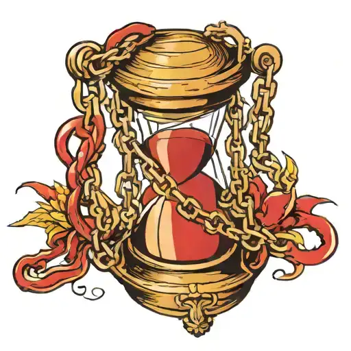 Hourglass Red Sand Wrapped Up By A Lot Of Chains