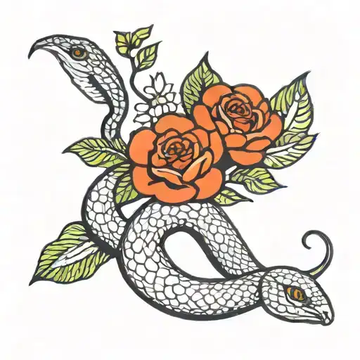 Simple Snake And Flowers