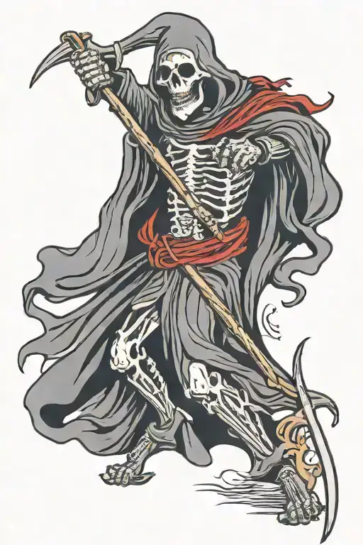 Grim Reaper Holding A Sythe Getting Kicked In The But With A Boot