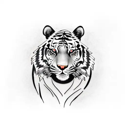 A Traditional-style Tattoo Of A Majestic Tiger Surrounded By Lush Forest Foliage