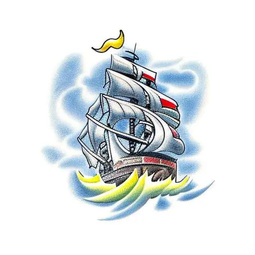 Explorer Looking Up At The Ship On Top Of Waterfall From The Jungle