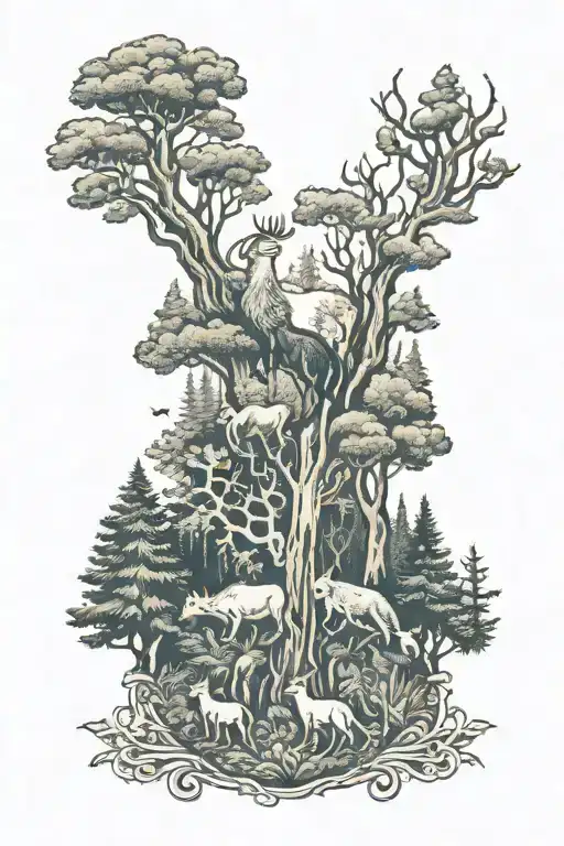 Forest Trees With Animal Surrounded