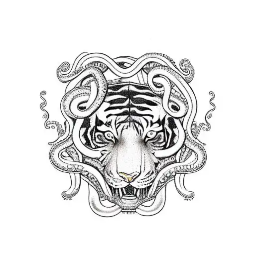 Tiger Head With Octopus Tentacles