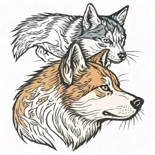 Side View Of A Cat Looking At The Left And A Husky Dog Looking At The Right