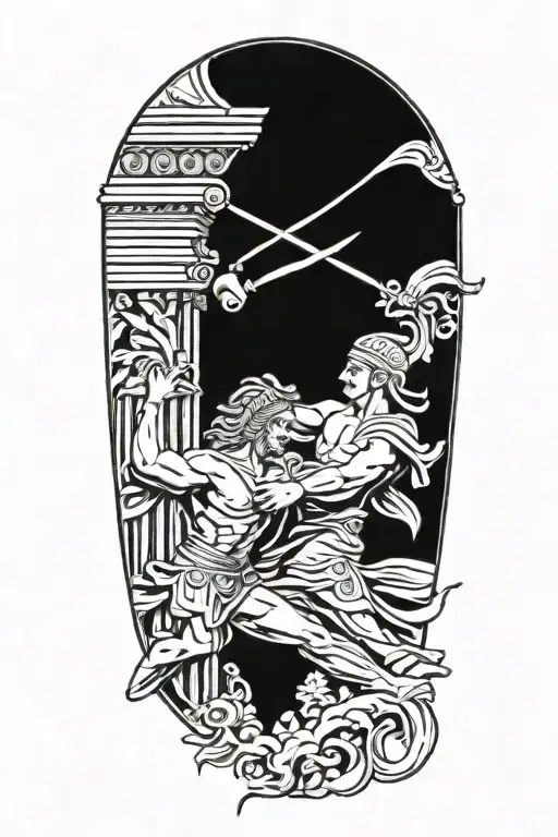 Achilles Fighting Hector Greek Art Abstract Columns