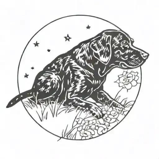 Black Lab Silhouette With No Features Sitting In Grass With Galaxy Background