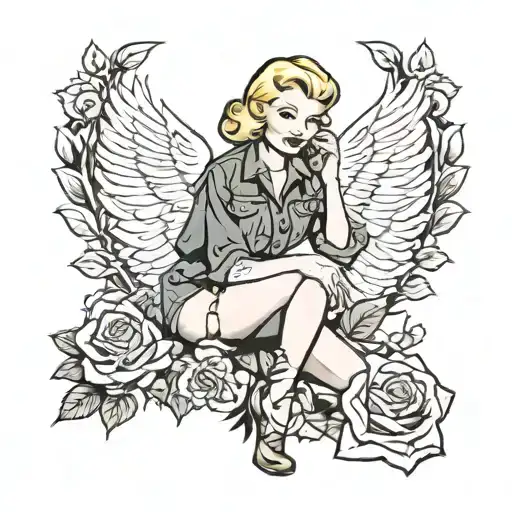 American Pinup Girl Dressed In Country Style Blonde