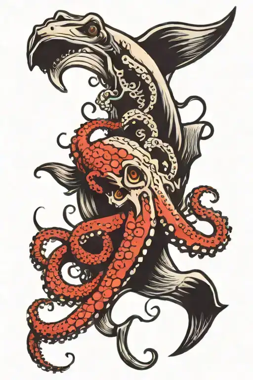 Octopus Fighting A Hammerhead Shark