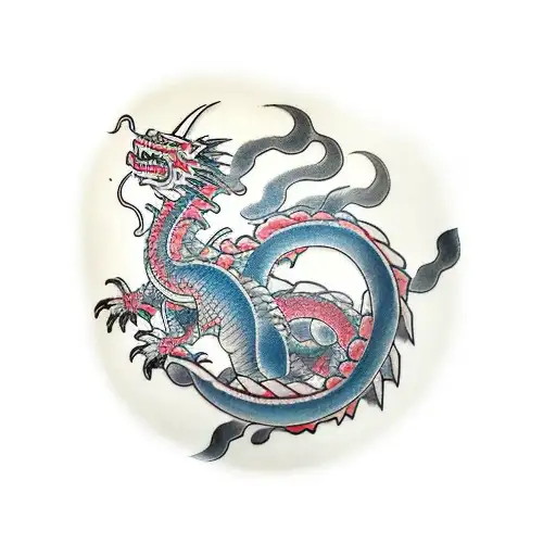 A Traditional Japanese Tattoo Of A Dragon Wrapped Around A Pair Of Chopsticks