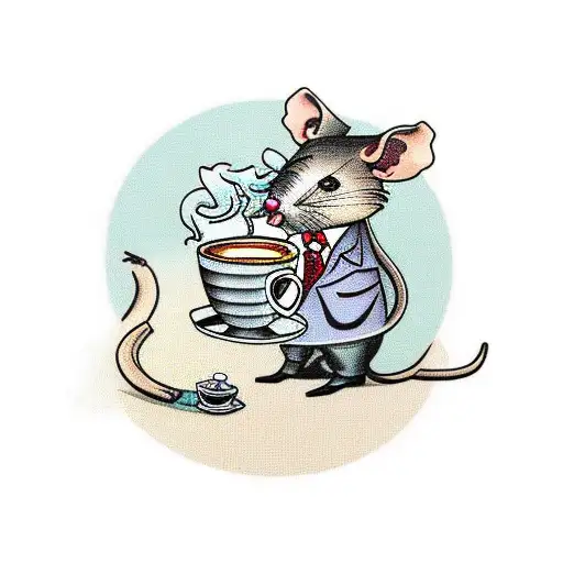 Rat In Business Suit Smoking Cigarette Holding Coffee