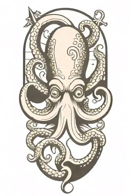 Octopus With A Trident Intertwined