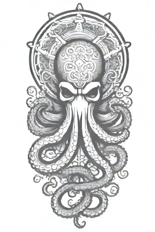 Sailor Jerry Style Octopus With Tentacles Wrapped Loosely Around An Anchor