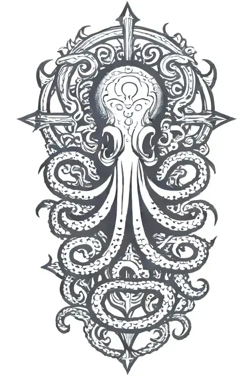 Sailor Jerry Style Octopus With Tentacles Wrapped Loosely Around An Anchor